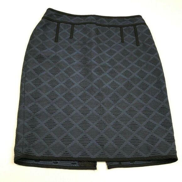 Ann Taylor Womens Jacquard Pencil Skirt Blue Black Print Back Zip Lined Size 8 - Picture 2 of 12